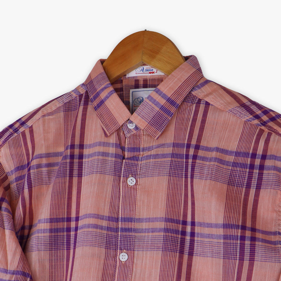 #A033 Men Soft Cotton Check Simple Shirt Summer